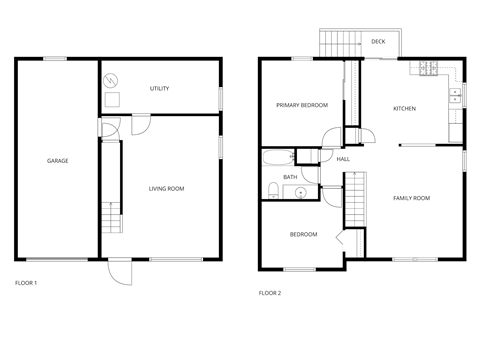 Floor plan for 2 beds, 1 bath, 1100 sqft